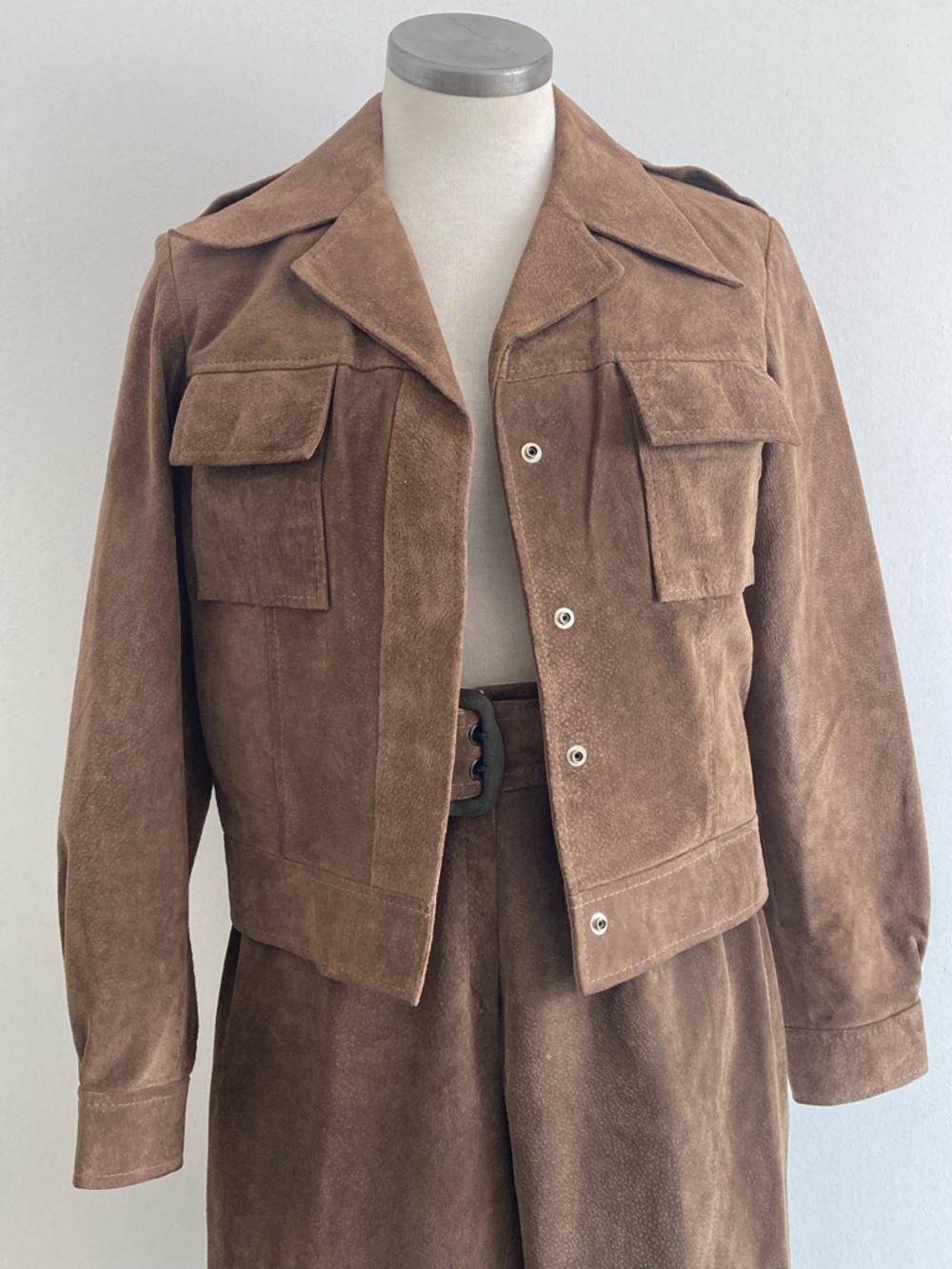 Brown Suede Two-Piece Jacket & Flared Pants Set Sz 7 - Picture 2 of 14